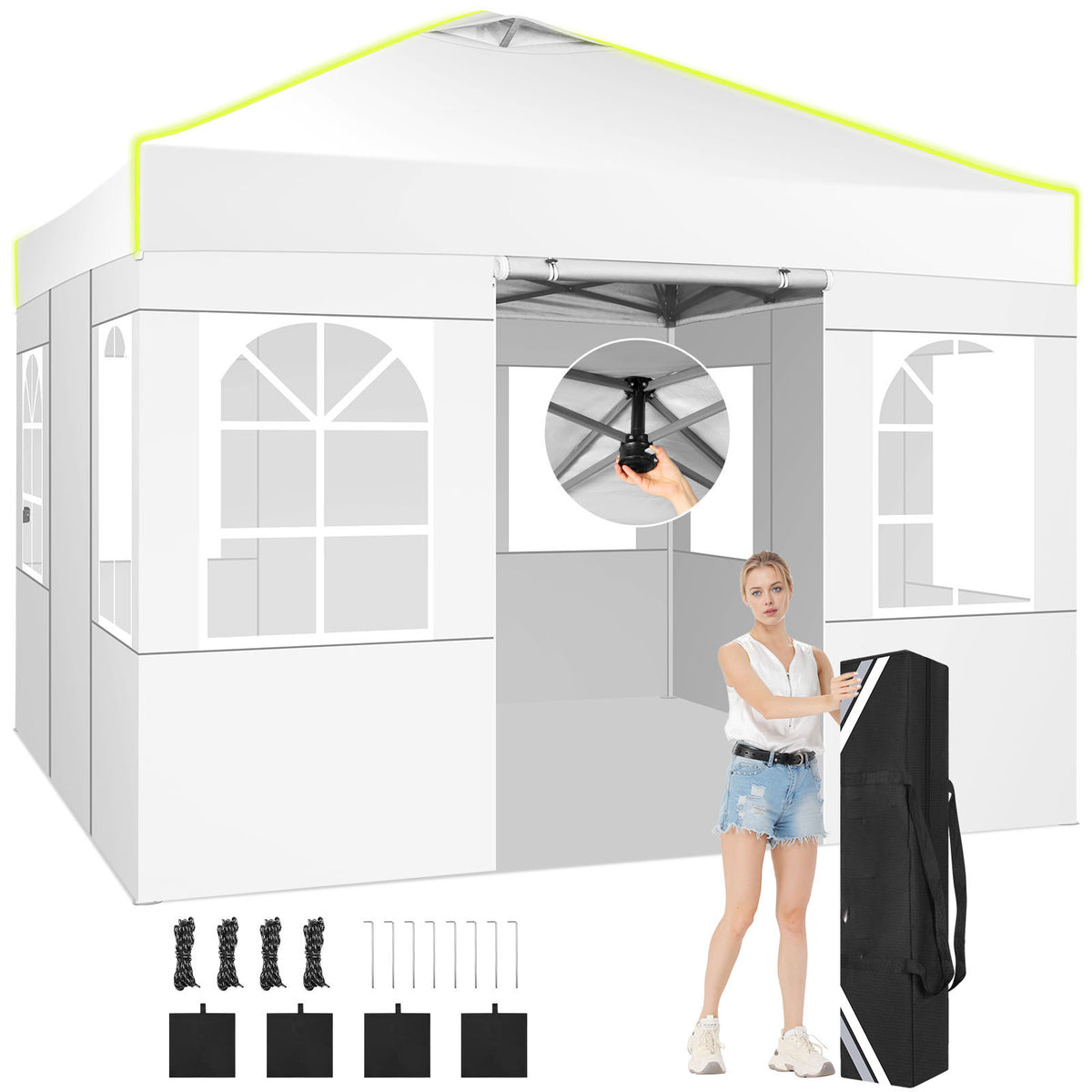 10x10ft One-Push Pop-Up Canopy Tent with 4 Removable Walls for Adjustable Outdoor Event Shelter