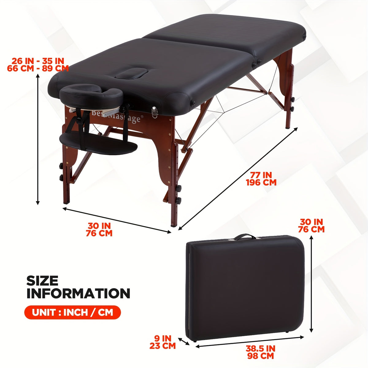 2 Fold Massage Bed Portable Massage Table Spa Bed Height Adjustable Lightweight Spa Table with Carry Case