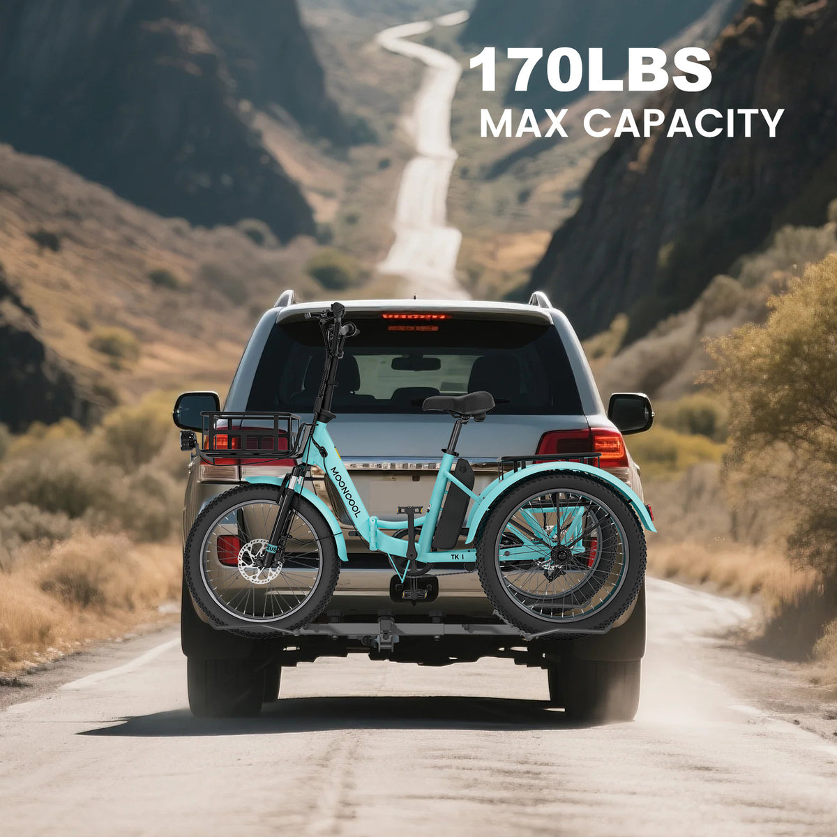 Heavy-Duty Foldable Bike Carrier for 3-Wheel Bicycles, Rear Platform Rack for Adult Tricycle, Fat Tire Trike Carrier Rack for SUV Truck RV, Fits 5" Wide Tires, Heavy Duty
