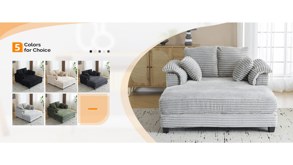 LEADZM Lounge Sofa, 56" Oversized Reading Sofa Corduroy Chaise Sofa Recliner Bed Upholstered Comfy Sleeper Couch with Throw Pillows And Armrests for Living Room, Movie Room, Bedroom