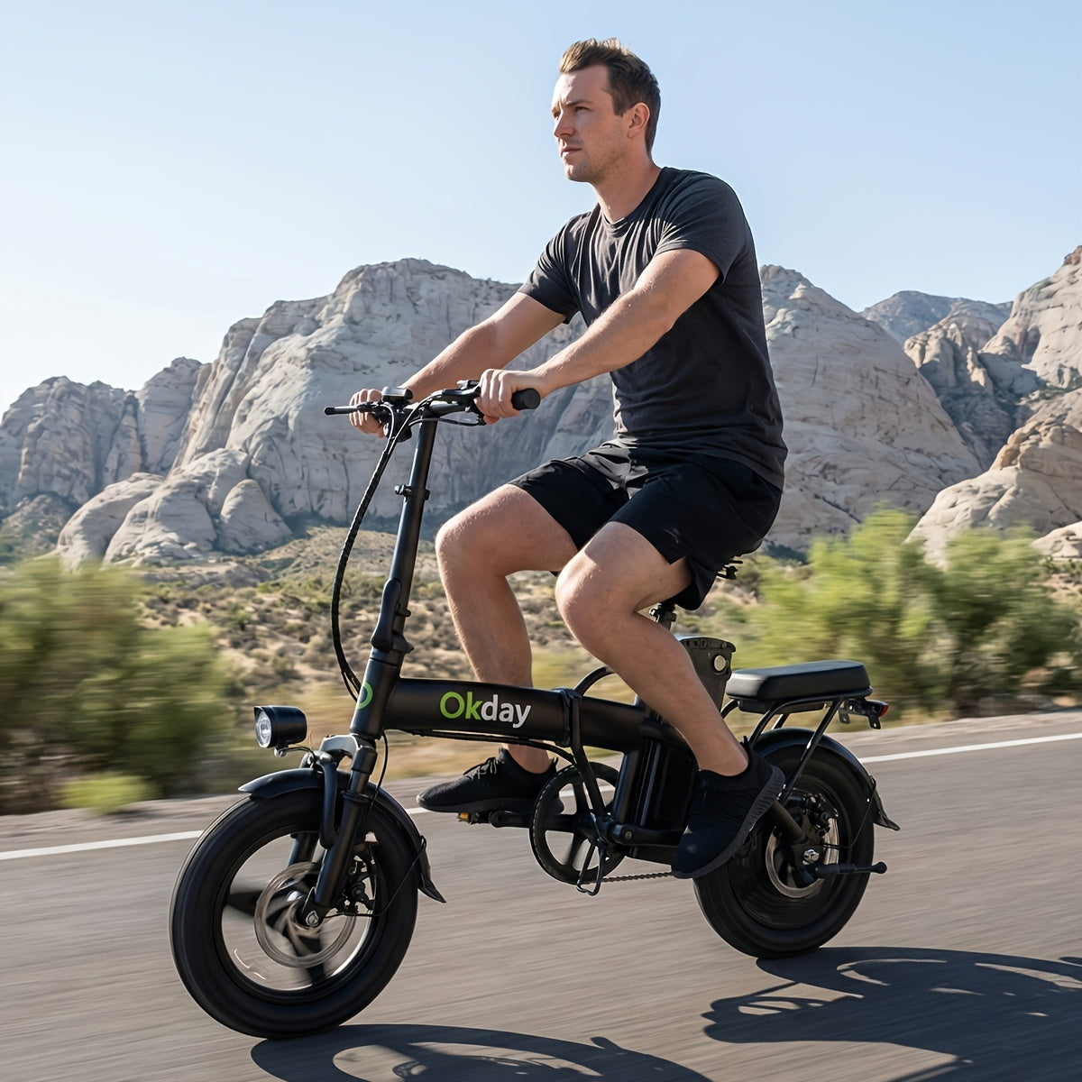 High-Power Electric Bicycle - Long Range, Foldable Portable Electric Scooter, Equipped with Dual Brakes, 14-Inch All-Terrain Tire Wheels, Dual Power Batteries/Electric Mode, Multi-Functional Bicycle, Iron-Carbon Alloy Frame