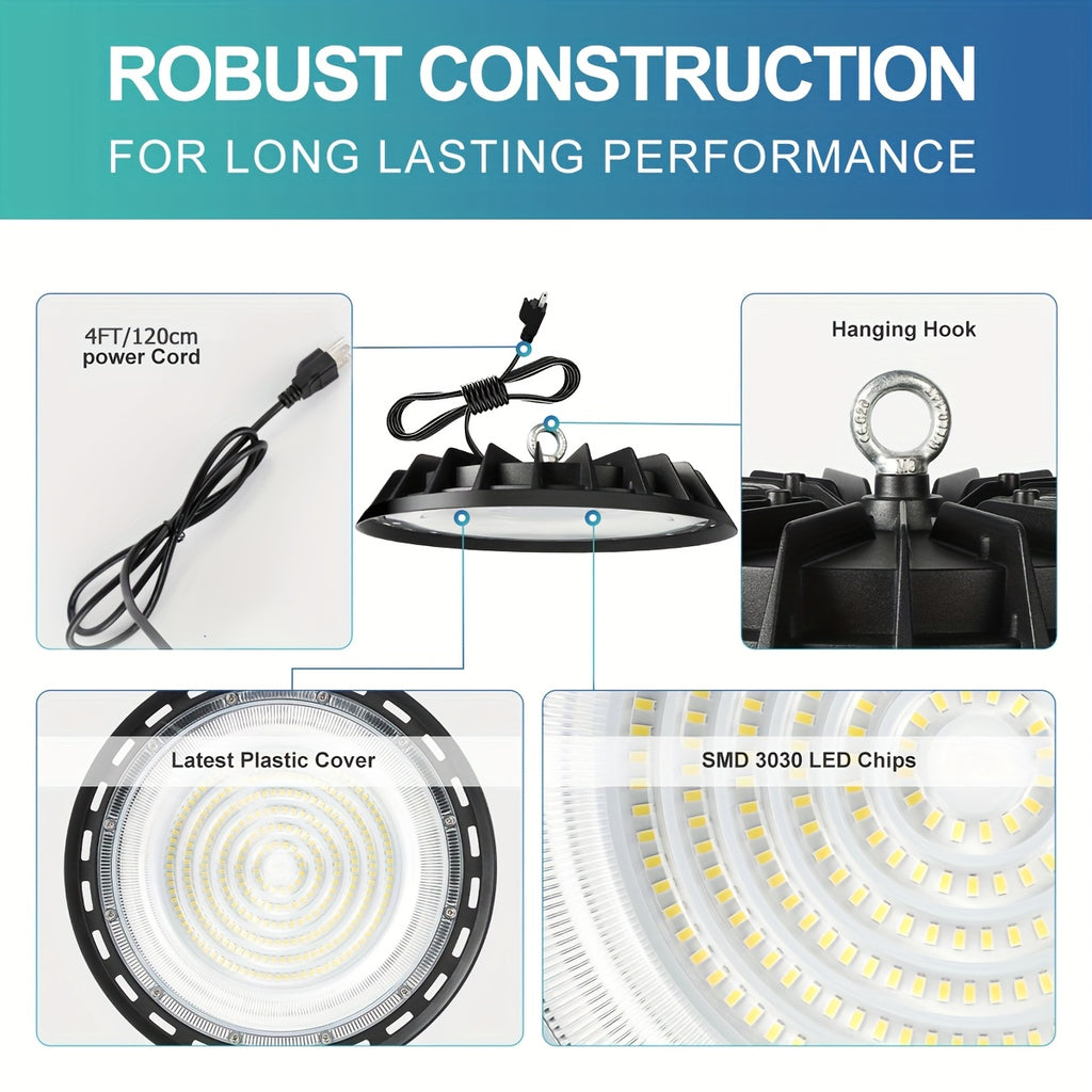 6pcs 500W UFO LED High Bay Light Fixture, 90-277V, High Bay LED Shop Lights, Cold White 6000K with 4ft US Plug, IP65 Commercial Bay Lighting for Warehouse Factory Barn Shop