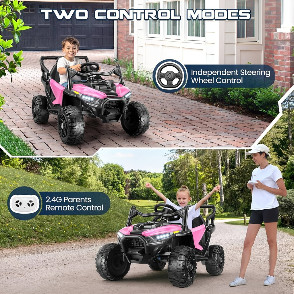 24V Children's Electric Ride On Car, 14 "seat Children's Electric Car, with Remote Control, Spring Suspension, LED Lights, Seat Belt, Music Playback, The Perfect Gift for Christmas & New Year & Children's Birthday, Suitable for All Kinds Of Terrain