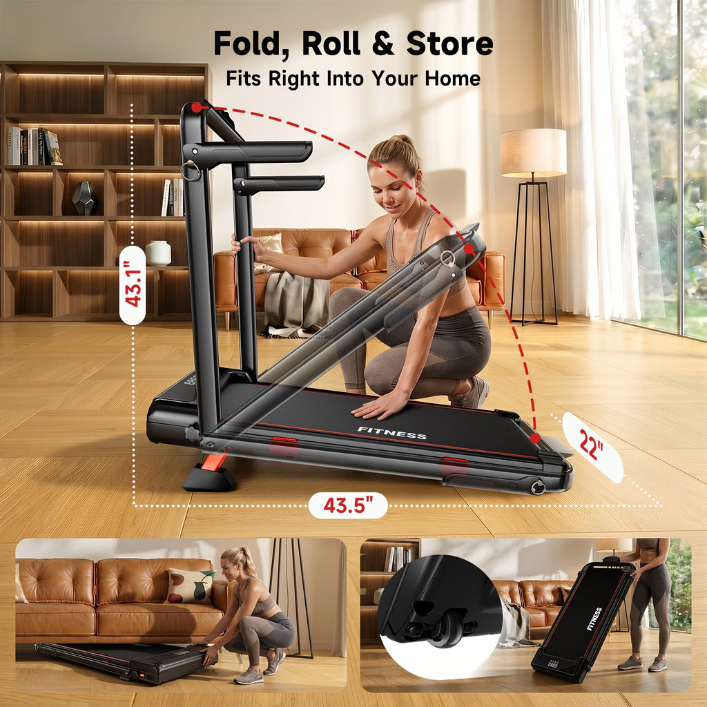 Walking Pad with Treadmill 13% Incline, 6.3MPH Treadmill for Home Use with Incline, LED Display & APP, 2.5 HP Quiet Small Walking Pad for Home And Office, Maximum User Weight 300Lbs, Without Battery