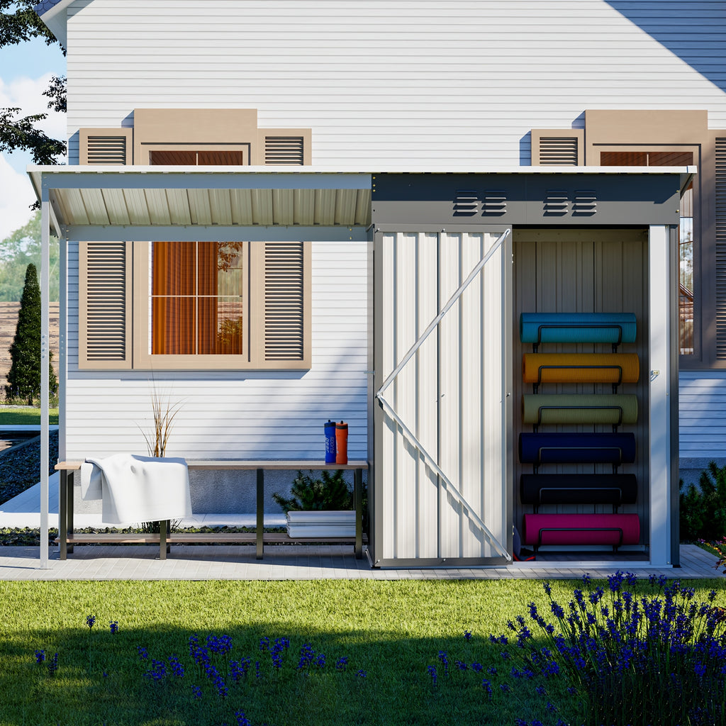 Outdoor Shed + Pergola Combo | Waterproof | Lockable | Air Vents | Store Tools/Grill/Bike
