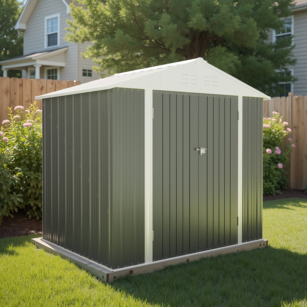 GUNJI 8X6 FT Outdoor Steel Storage Shed with Lockable Doors, Compact Small Bike Shed, Ideal for Garden, Backyard, Swimming Pool, Patio Utility And Tool Storage