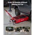 VEVOR Low Profile Oil Drain Pan, 17 Gallon / 20 Gallon Capacity, Rolling Oil Drain Pan with Electric Pump, 7.2 ft Hose & T Folding Handle, Leak-proof & Corrosion-resistant, Fit for Cars, SUVs, Trucks, ATVs, White