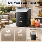 Countertop Nugget Ice Maker, Qunler 33 Lbs/Day Self-Cleaning Soft Chewable Pellet Ice Machine with Ice Scoop And Ice Basket for Iced Coffee, Soda, Tea, Cold Drinks, Kitchen, Office, RV, Camping, Black