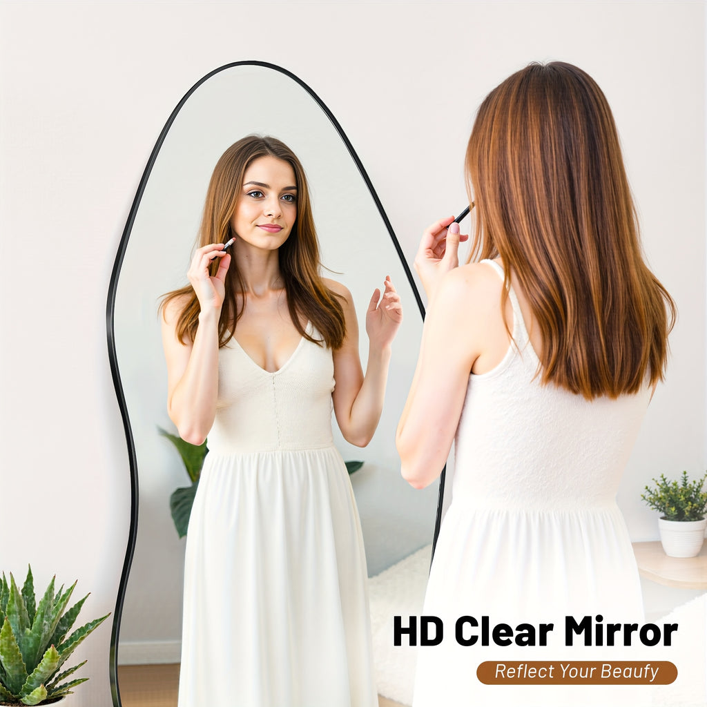 Furnbar Full Length Mirror, 81"X41" Floor Mirror with Stand, Standing Hanging Leaning Irregular Mirrors for Bedroom Living Room Entryway, Wavy Shaped
