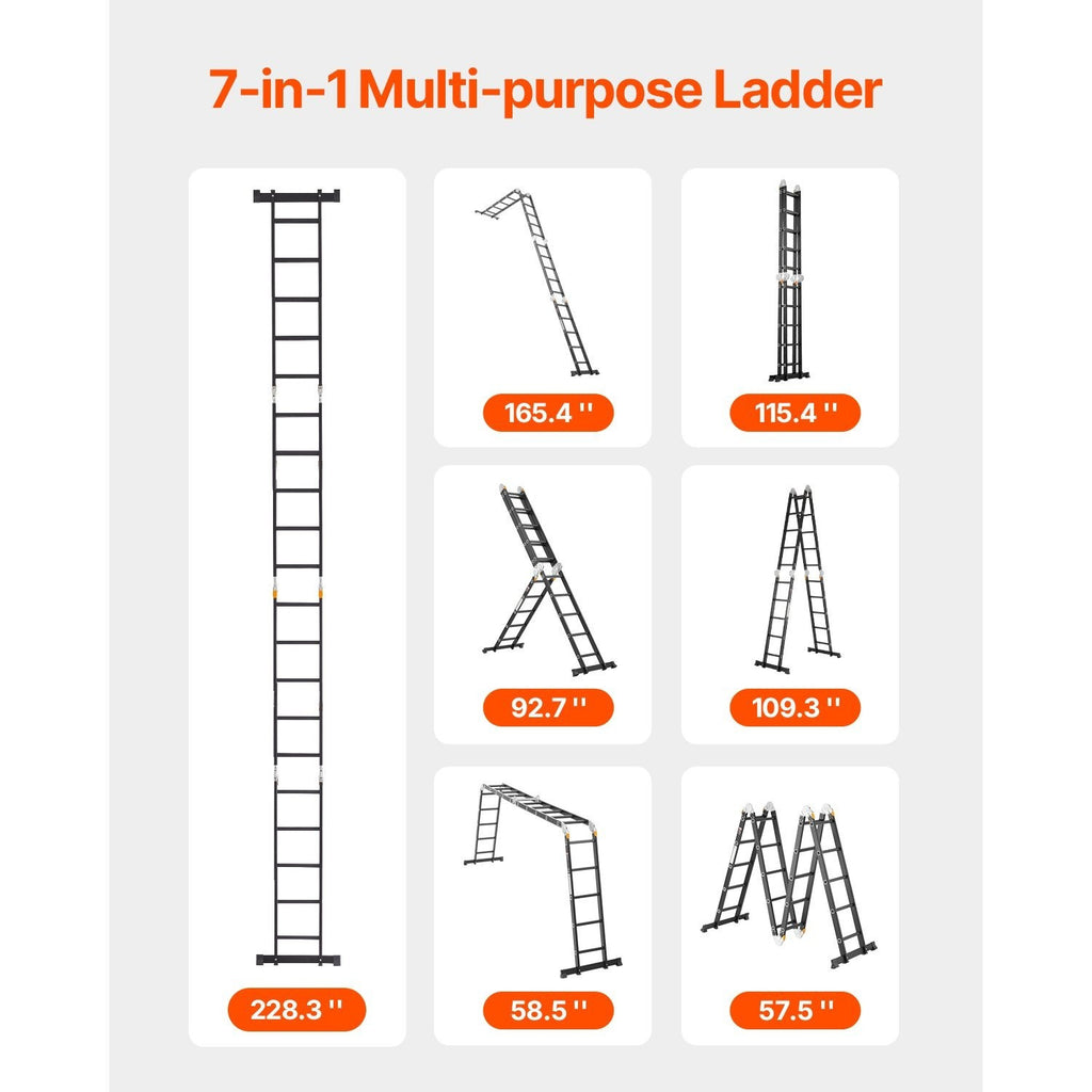 VEVOR Multi-Purpose Folding Ladder 7-in-1 3/4/5 Step 15.5ft with Scaffolding Plank/No accessories