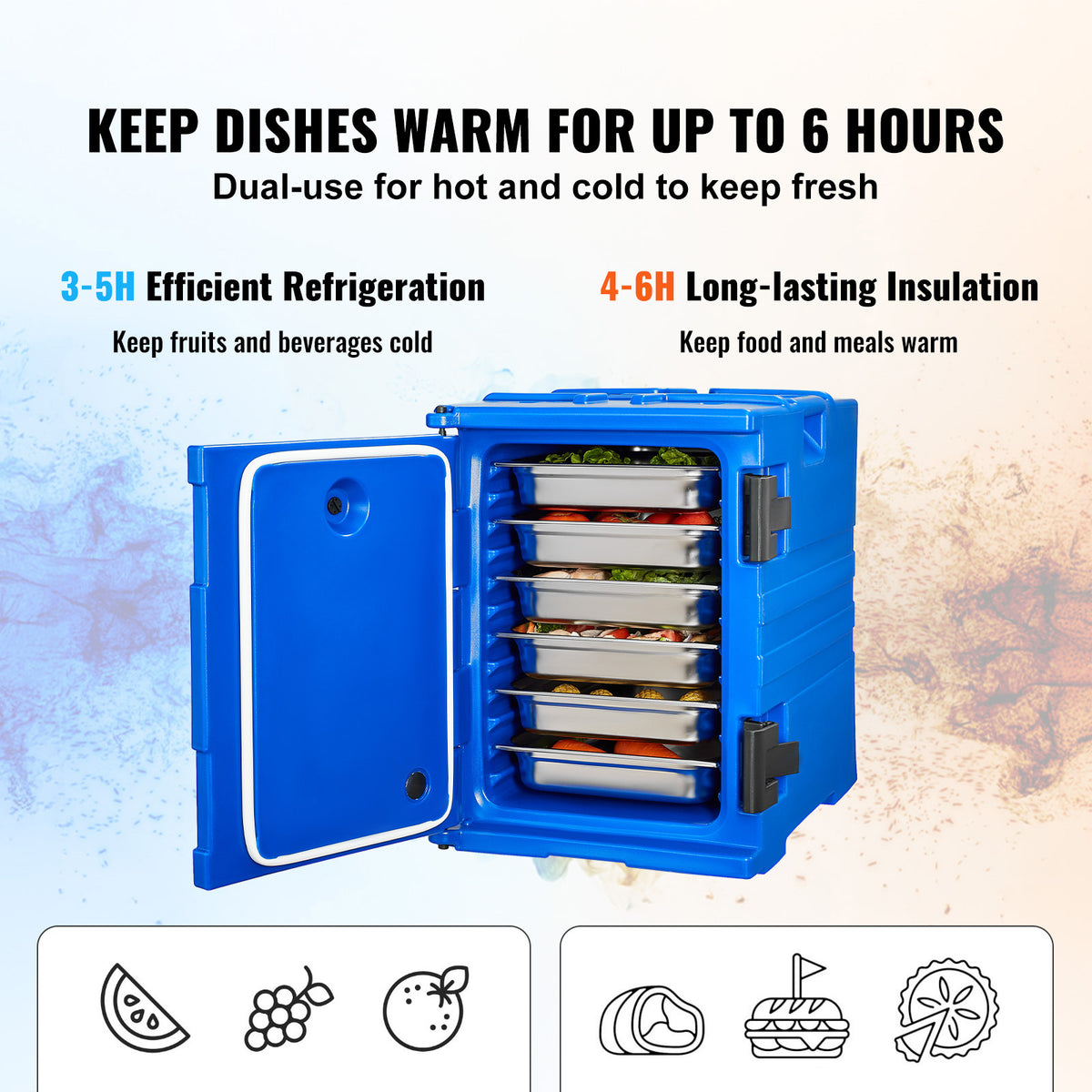 VEVOR Insulated Food Pan Carrier Stackable Catering Dishbox 90L/120L Chafing Dish, Small wheel/Large wheel