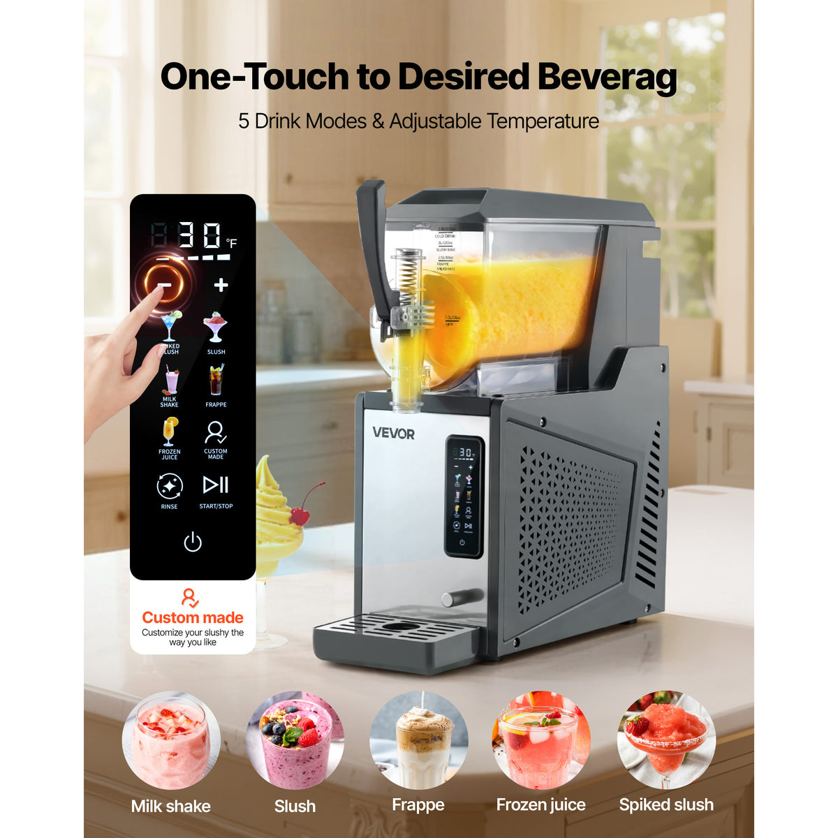 VEVOR Slushie Machine, 4L/135oz No Ice Needed Slushy Machine for Home, Frozen Drink Maker with Single Tank, Margarita Machine with Self-Cleaning, for Frozen Margaritas, Frappés, Milkshake & More