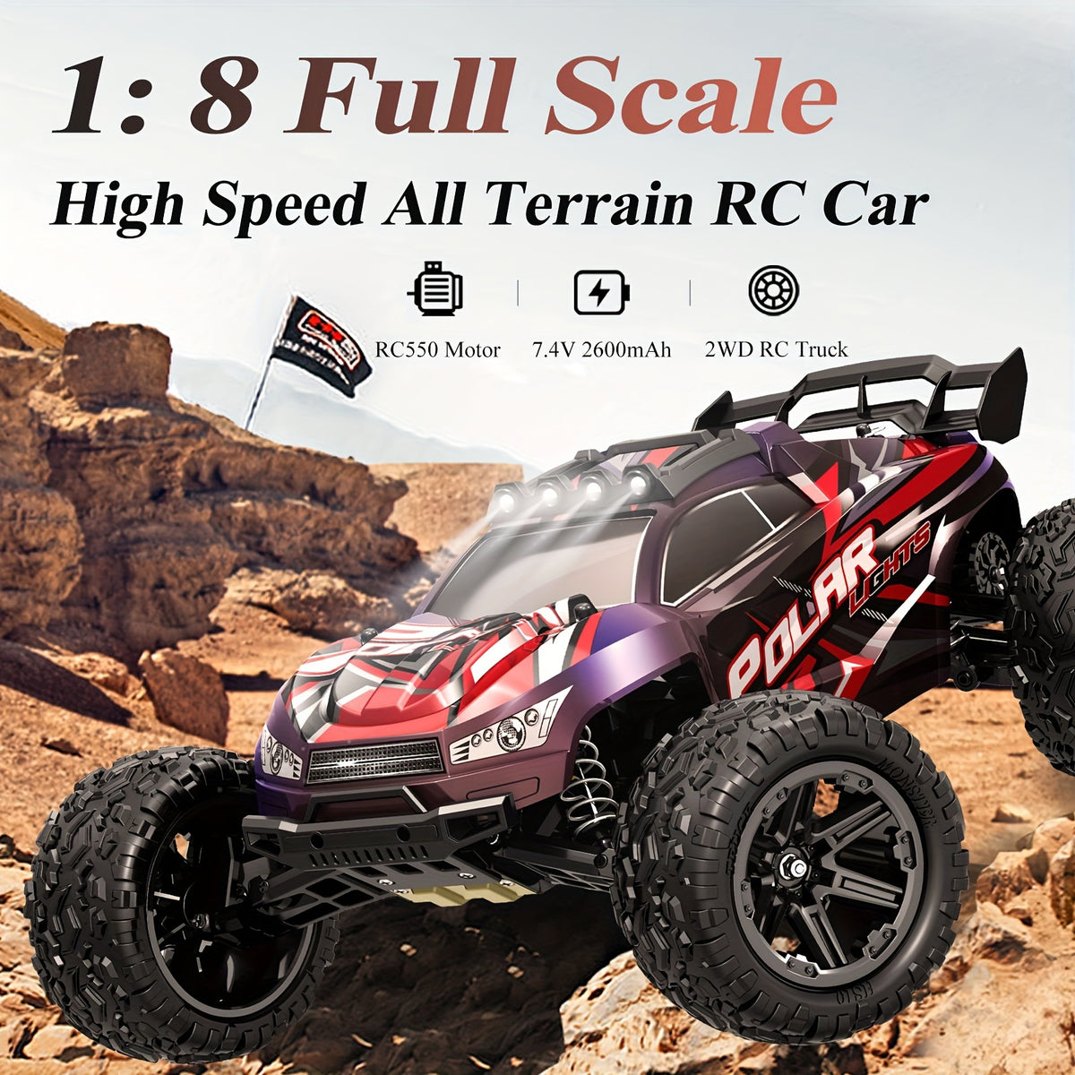 1:8 All Terrain High Speed Off Road RC Car, 45KM/H, Outdoor Drifting/Racing/Climbing, 2.4Ghz Remote Control, 3937.01inch RC Distance, Large Capacity Modular Battery, Birthday Gifts