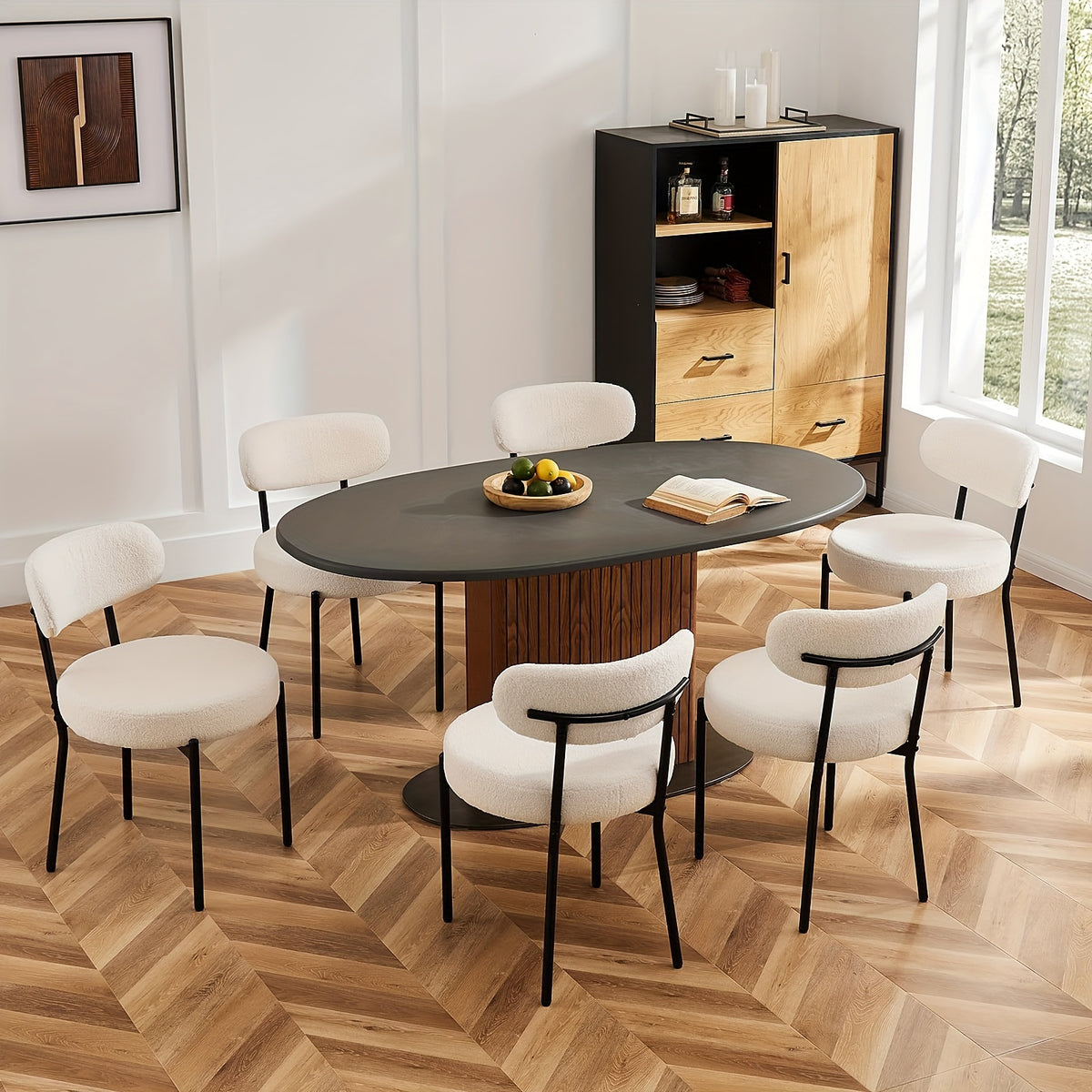 SMUG Dining Chairs Set of 4/6, Upholstered Kitchen Chairs with Curved Backrest & Metal Legs, Mid Century Modern Round Dining Room Chairs for Vanity, Living Room