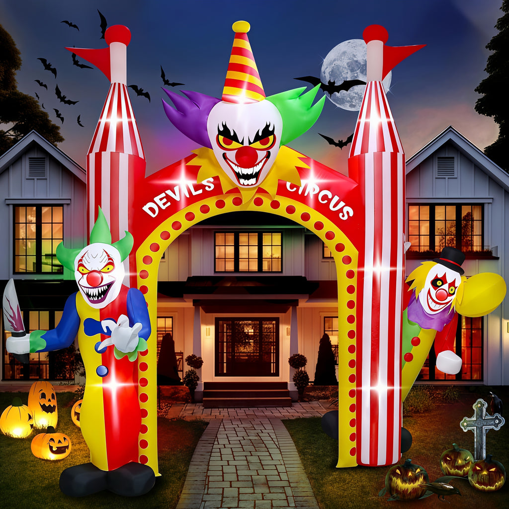 KALOARY Halloween Inflatable Archway 11-13 FT Blow-Up Arch in Witch, Ghost, Castle, Haunted House, Clown, Cemetery, Pumpkin Designs, Some with Built-In Lights, for Yard, Garden, Lawn, Indoor-Outdoor Halloween Party