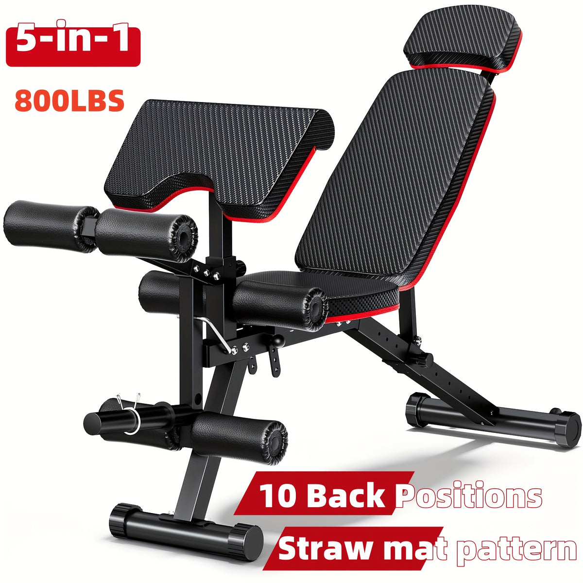 Adjustable Workout Bench, 800-Lb Capacity for Home Gyms with Foldable Design and Leg Developer