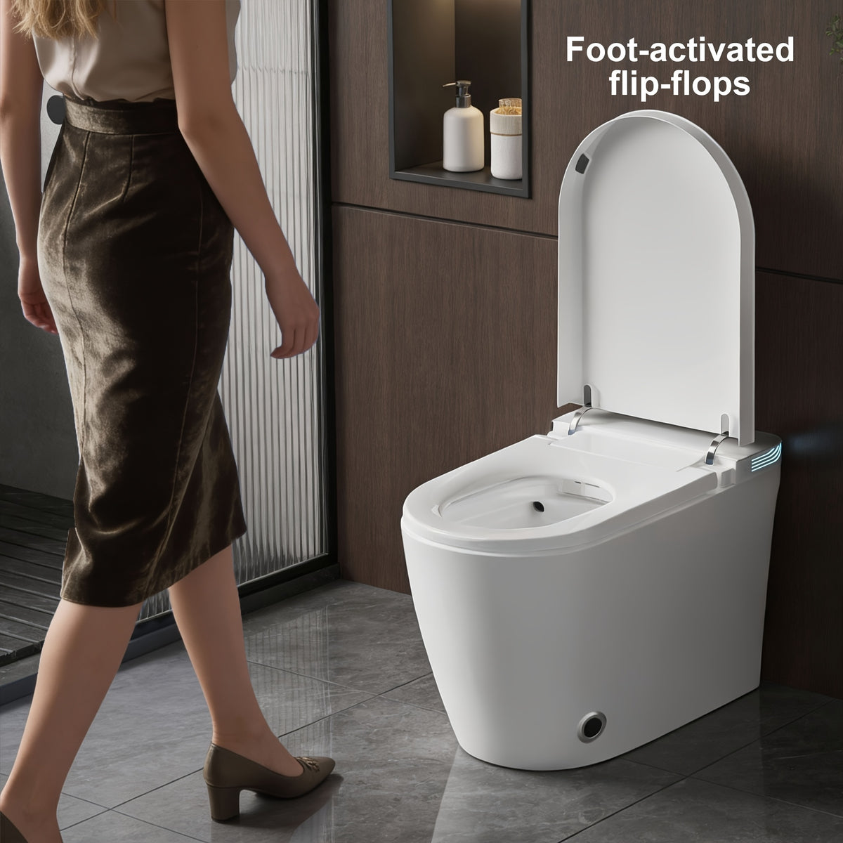 Smart Toilet with Built-in Bidet Function; Bidet Toilet with Heated Seat And Night Light; Modern Tankless Toilet, One-piece Design Featuring Soft-close Lid, Drying Function, Foot Sensor, Automatic Lid, And Seat Functions.