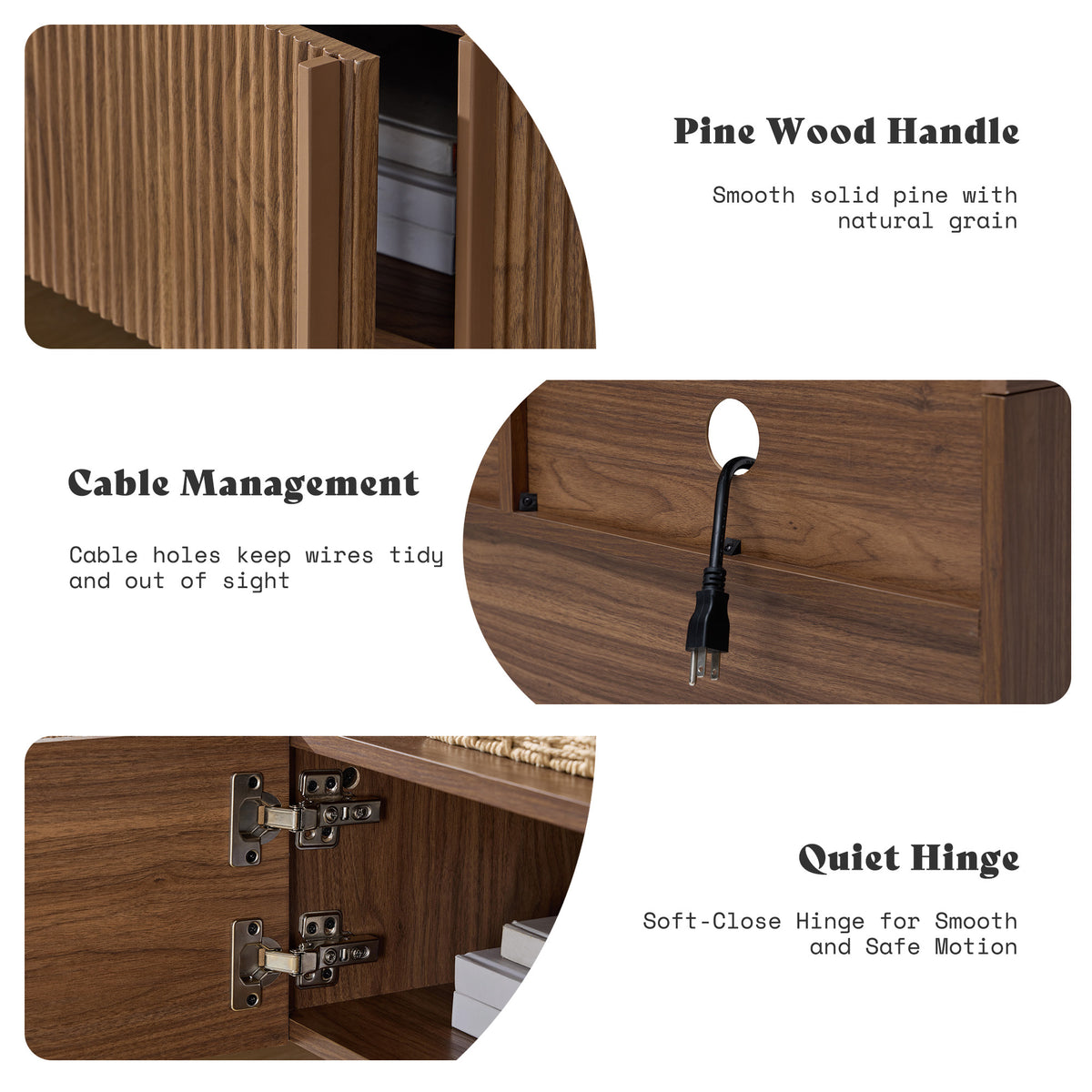 70 inch Fluted TV Console | Modern Wood Entertainment Media Console for TVs up to 80", with Storage Cabinets, by LUXOAK