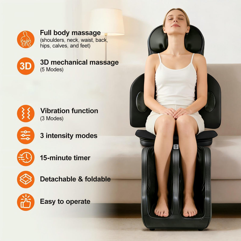 3D Shiatsu Full Body Massage Mat with Leg Massage Function, 8 Kneading Nodes & 9 Modes, Deep Muscle Relaxation for Neck, Back, Legs & Feet, Perfect for Home Office Fitness Use