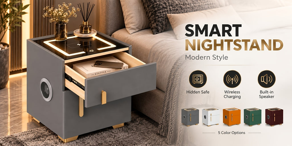 Light Luxury High-end Modern Double Drawer Safe Bedside Table, Multifunctional Bedside Table with Password Lock for Storing Valuable Items