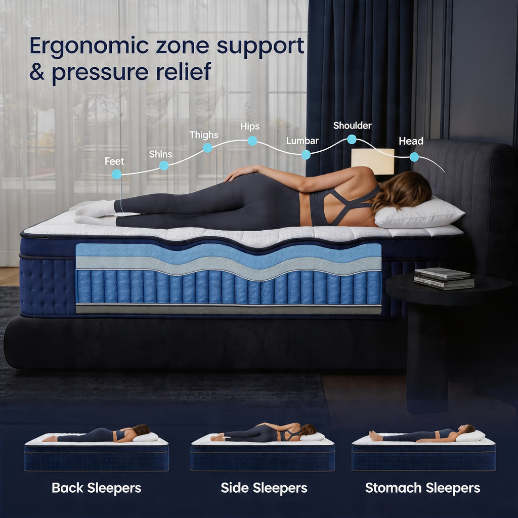 Queen Size 12-Inch Mixed Mattress, Memory Foam - Ergonomic Design, Medium Firm Mixed, Luxurious Spring Comfort Mattress, Suitable for Home, Guest Room, Hotel