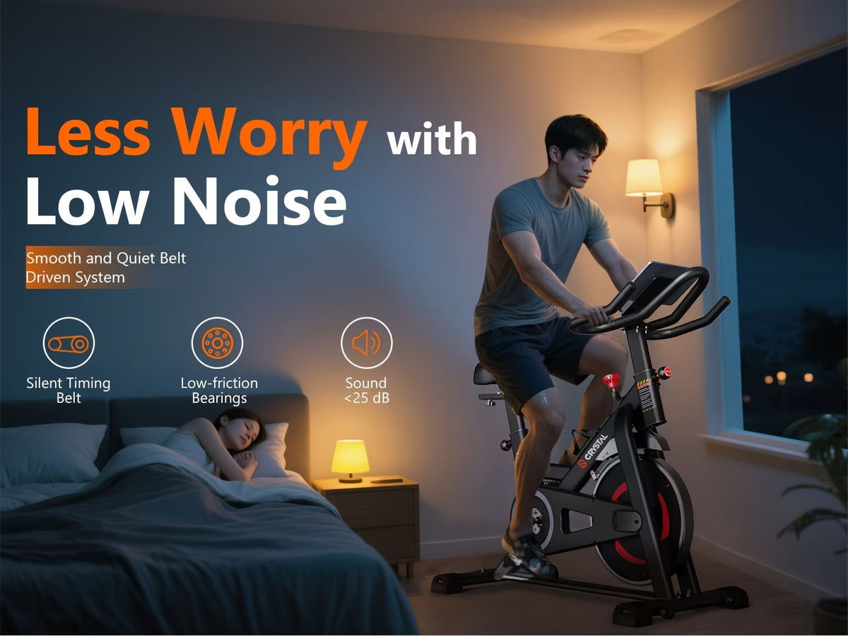CRYSTAL FIT Indoor Exercise Bike, Cycling Bike Plus Magnetic Resistance/Brake Pad Stationary Bike with Tablet Holder LCD Monitor 300lbs Weight Capacity &Upgraded Comfortable Seat Cushion