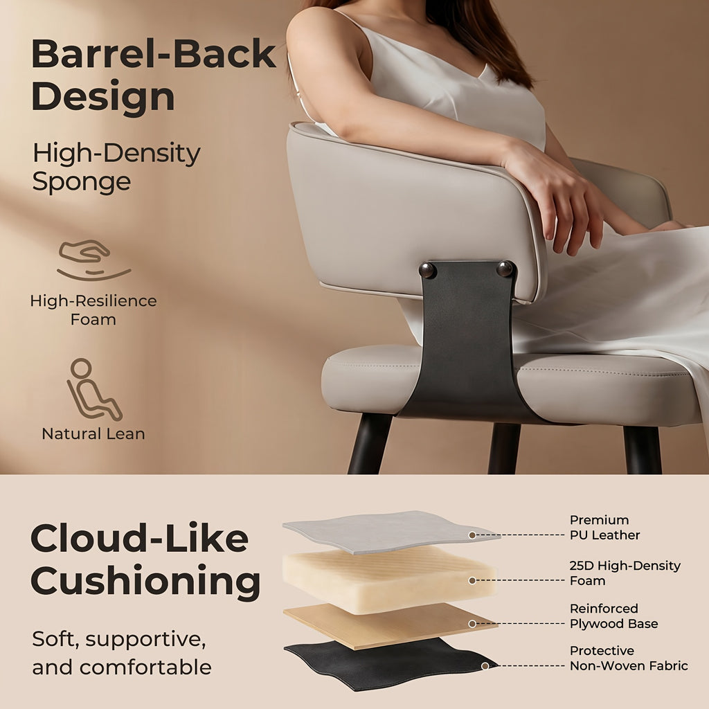 Modern Dining Chair Set of 2, Faux Leather Upholstered Kitchen Chairs with Curved Back And Metal Legs, Mid-Century Chairs for Dining Room, Kitchen
