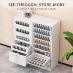 [Salon Organizer Cabinet] Nail Salon Organizer Cabinet, 32" L Floor Storage with 8 Clear & 4 Visual Drawers, Wooden Display for Polish & Powder, Beauty Salon Furniture
