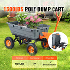 VEVOR Dump Cart, Poly Garden Dump Cart with Easy to Assemble Steel Frame, Dump Wagon with 2-in-1 Convertible Handle, Utility Wheelbarrow 1500 lbs Capacity, 13 inch Tires