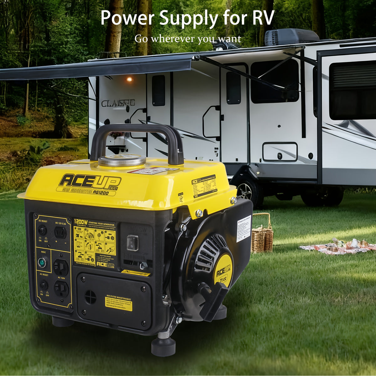 Aceup Energy 1200W Gas Powered Generator, Small Portable Low Noise for RV, Camping,1200W Peak, 900W Rated