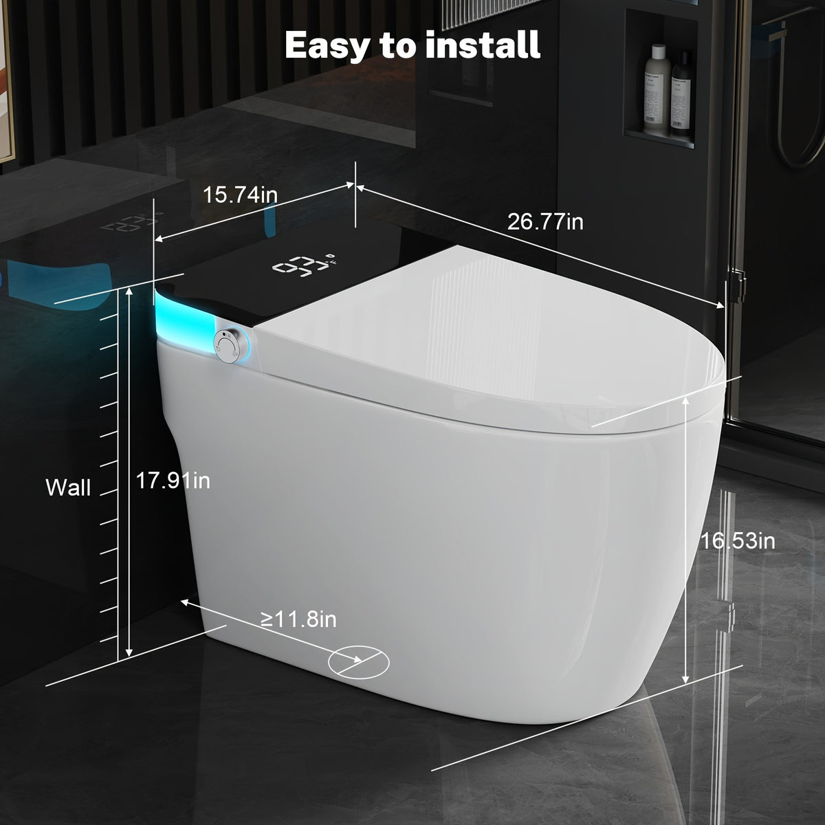 Smart Toilet With Manual Flip Lid, Toilet With Adjustable Remote Control And Heated Seat And Night Light, Modern Tankless Toilet For Bathroom With Damping Jog, Drying And Foot Sensor Flush