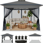 12x12ft/13x13ft Pop-Up Gazebo, Canopy with 4 Removable Mosquito Nets, Includes 4 Sandbags And Carry Bag, 3 Height Adjustments, Outdoor UV-Protective Gazebo, Easy to Carry And Set Up, Ideal for Gardens, Lawns, Parties, Camping, Fairs, Outdoor Events