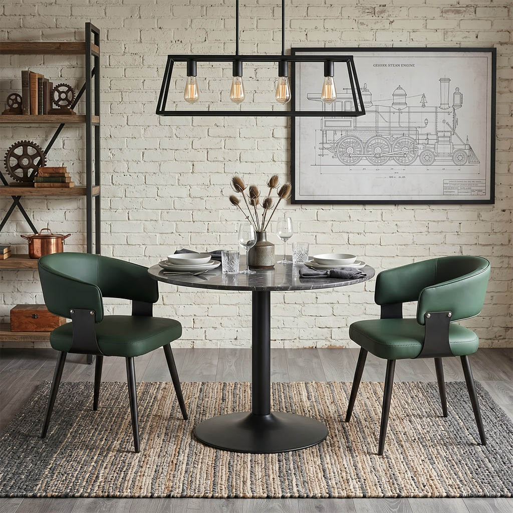 Modern Dining Chair Set of 2, Faux Leather Upholstered Kitchen Chairs with Curved Back And Metal Legs, Mid-Century Chairs for Dining Room, Kitchen
