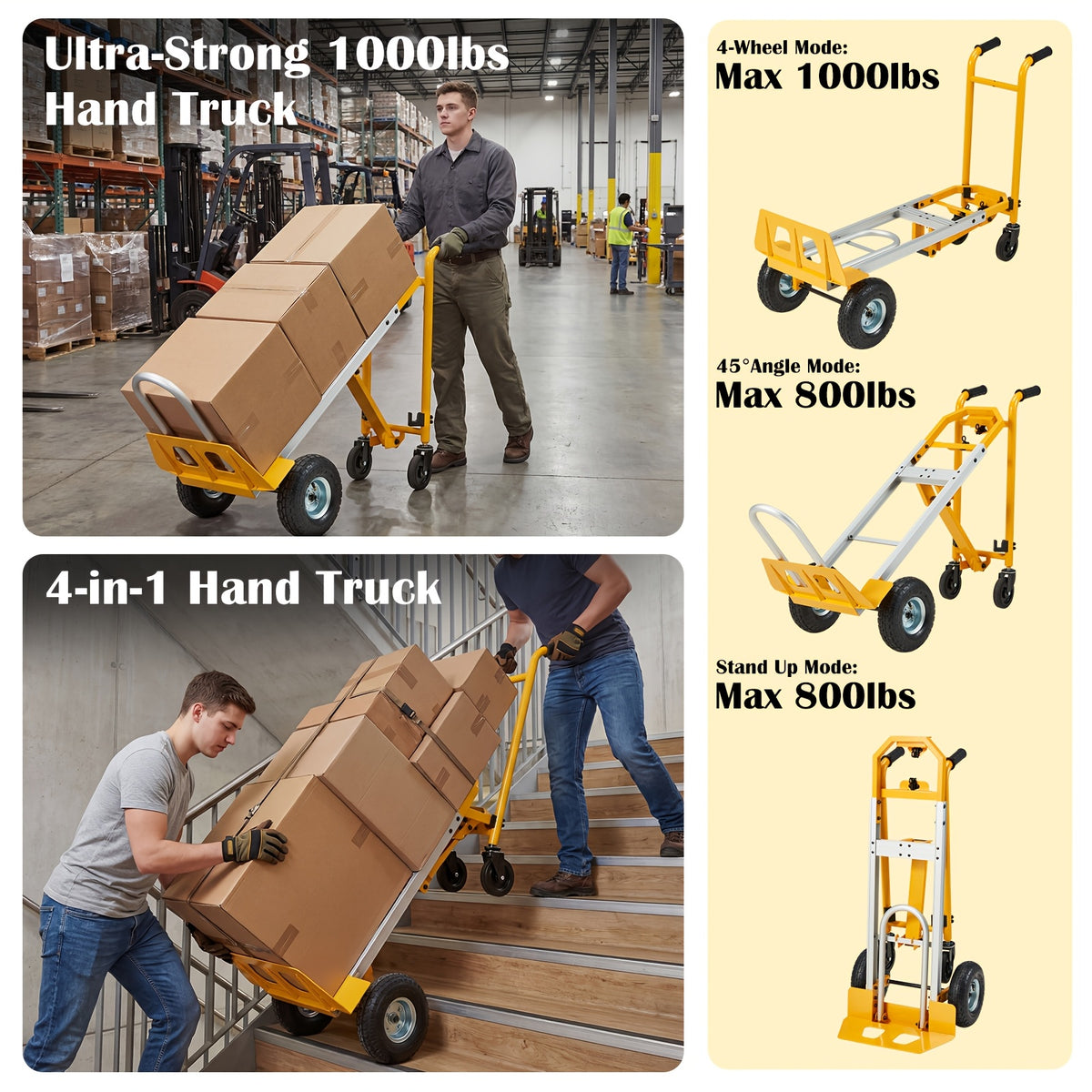 [Heavy Duty Folding Truck] Danrelax 4-In-1 Heavy Duty Folding Hand Truck 1000 Lbs Capacity, Convertible Cart And Platform Dolly, Lightweight Heavy Duty Moving Truck for Warehouse, Garage, Travel, Delivery