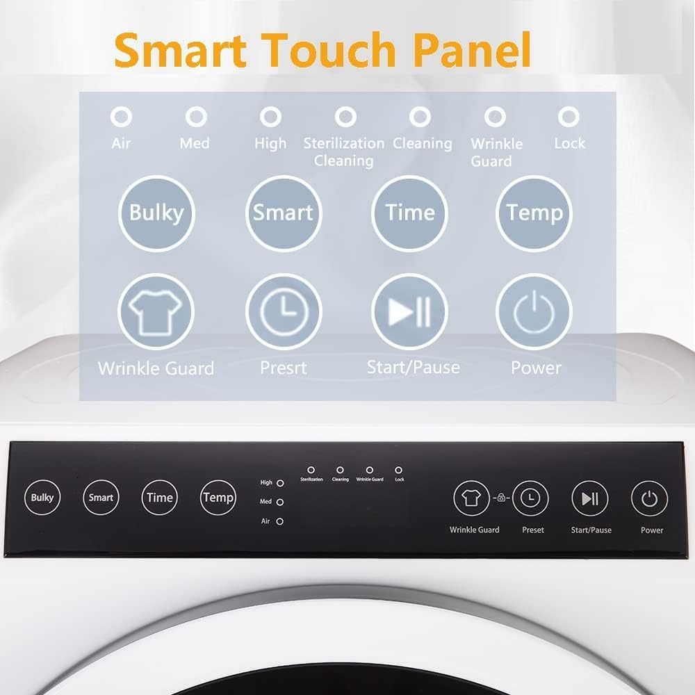 13.2LBS Portable Clothes Dryer for Apartments - 3.5 Cu.Ft Compact Front Load Dryer with LCD Touch Panel, Stainless Steel Tub & Quiet Operation, for Home, Dorm, RV