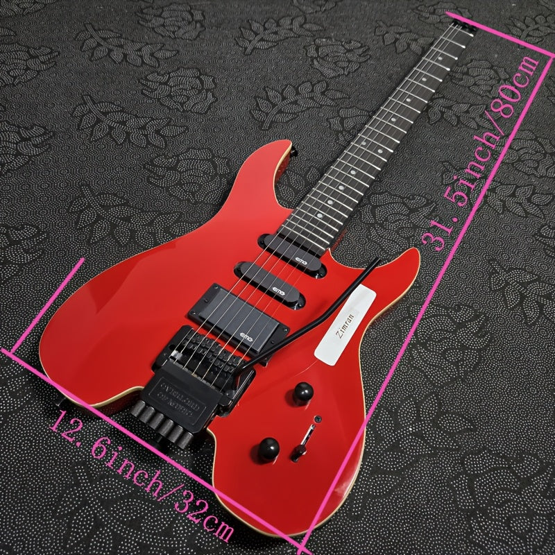 [Electric Guitar] Classic Black Headless Electric Guitar, Double Cutaway, S-S-H Pickups, Black Hardware, Includes Premium Strap