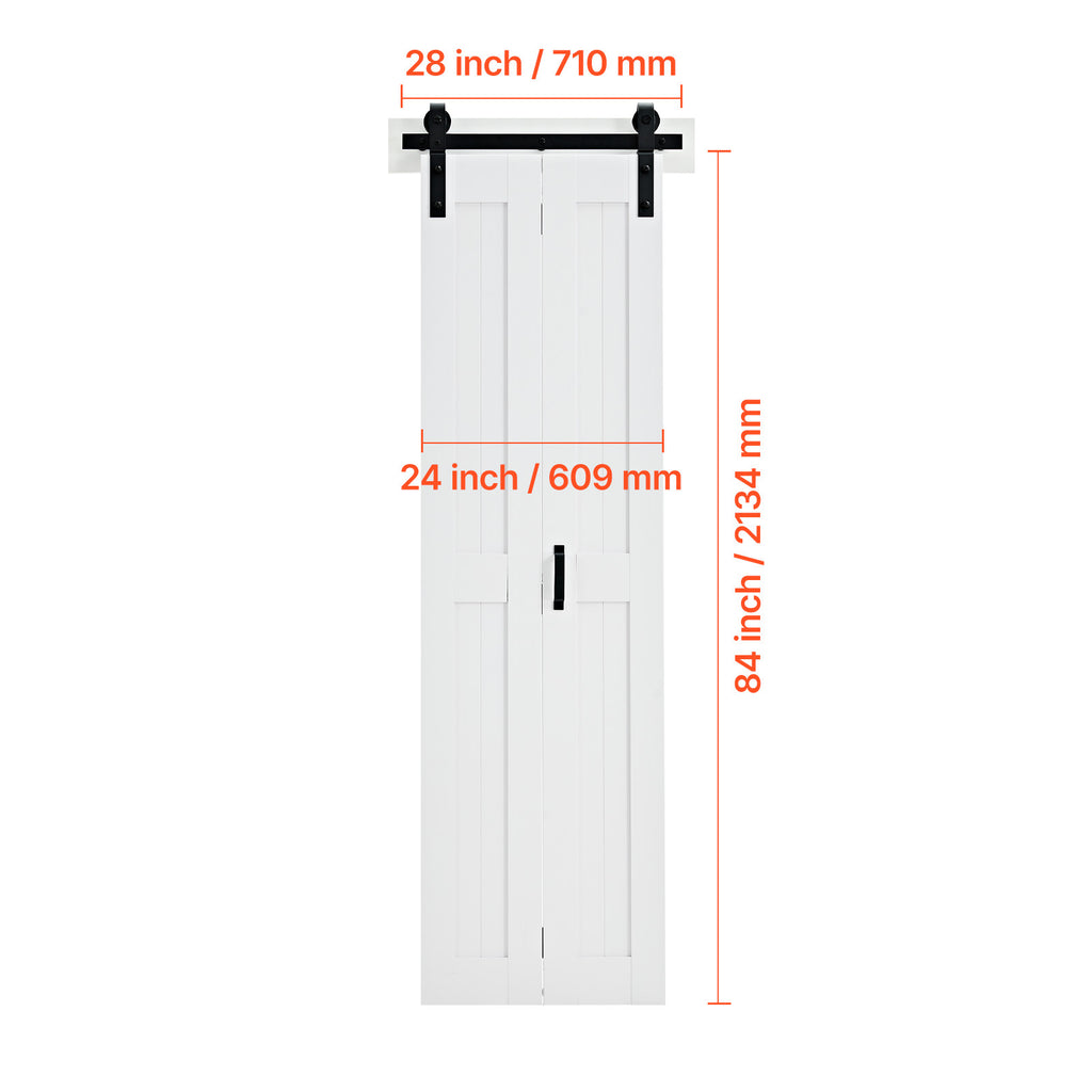 VEVOR Bifold Barn Door, 24" x 84"/36" x 84", MDF Bi-Fold Sliding Closet Doors, Hardware Kit Included, H-Frame Space-Saving Design, Need to Assemble, for Bedroom, Living Room, Wardrobe and Room Divider, White
