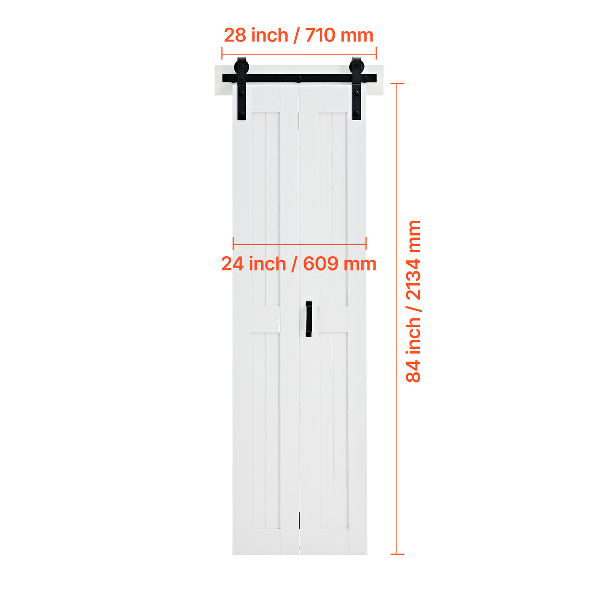 VEVOR Bifold Barn Door, 24" x 84"/36" x 84", MDF Bi-Fold Sliding Closet Doors, Hardware Kit Included, H-Frame Space-Saving Design, Need to Assemble, for Bedroom, Living Room, Wardrobe and Room Divider, White
