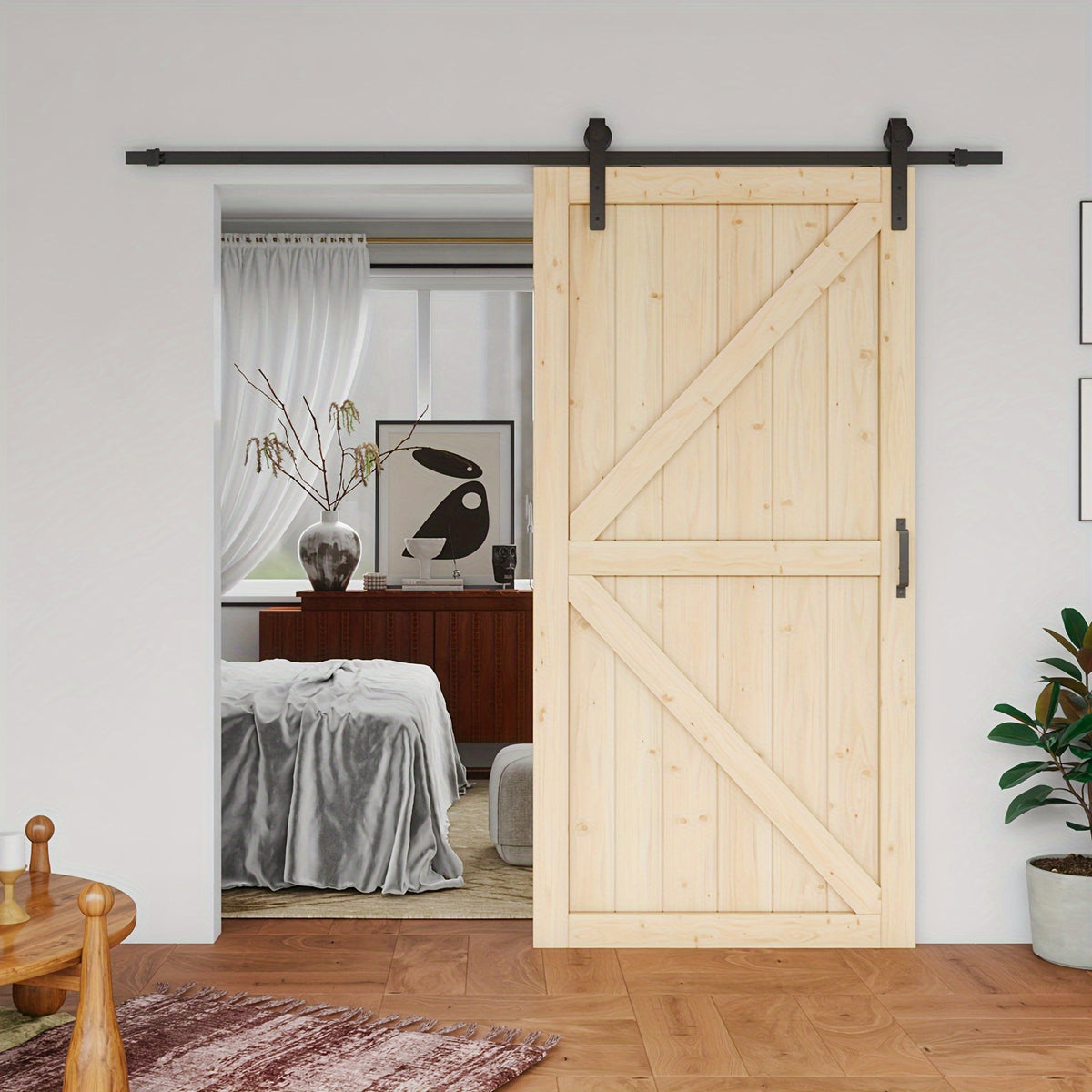Pine Barn Door, Sliding Door for Living Room, Bedroom, Kitchen - Includes All Hardware Kit, Easy Assembly with Pre-Drilled Holes, DIY Paintable
