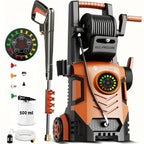 2025 Upgraded Electric Pressure Washer, IPX5 with Adjustable Touch Screen, IPX5 5000 PSI 3.3 GPM, 8 Power Settings, Suitable for Car, Yard, and Floor Cleaning, with 4 Nozzles, 23ft Hose, 16ft Power Cord, Detergent Bucket