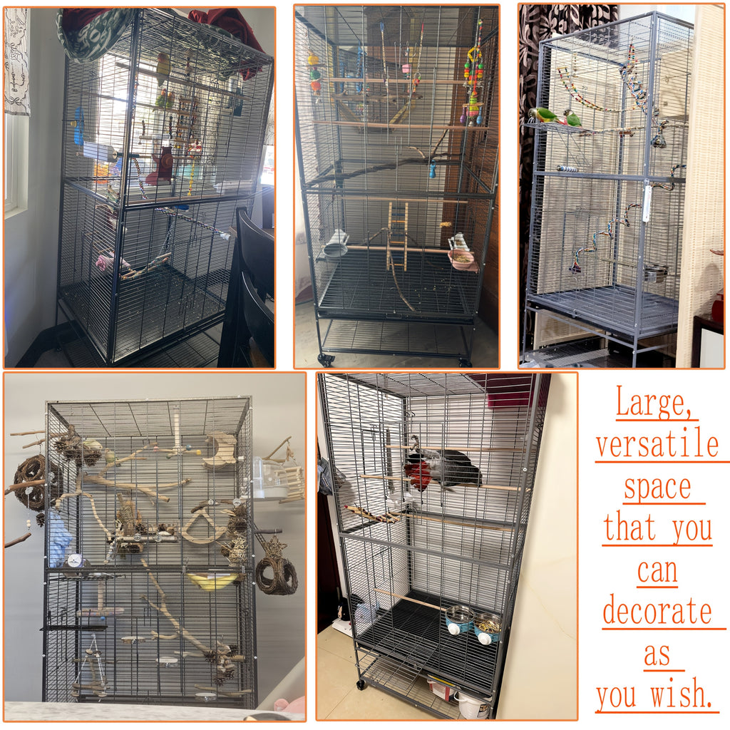 Luxury Villa Birdcage, Extra Large Parrot Cage with Wheels And Roof, Easy Assembly Bird Aviary for Macaw, Roosteratiel, Parakeet, Lovebird, Finch, with Horizontal Wire. Flight Cage Ideal for Breeders