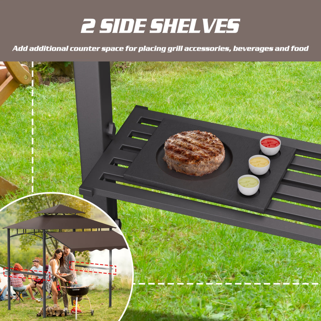 8'X7.8' Grill Gazebo Canopy - Sturdy Steel Structure, Two-Tiered Canopy for Outdoor Grilling with Shelves, Ceiling Hooks, And Ground Stakes, Outdoor Patio Canopy Tent BBQ Gazebo for Your Backyard