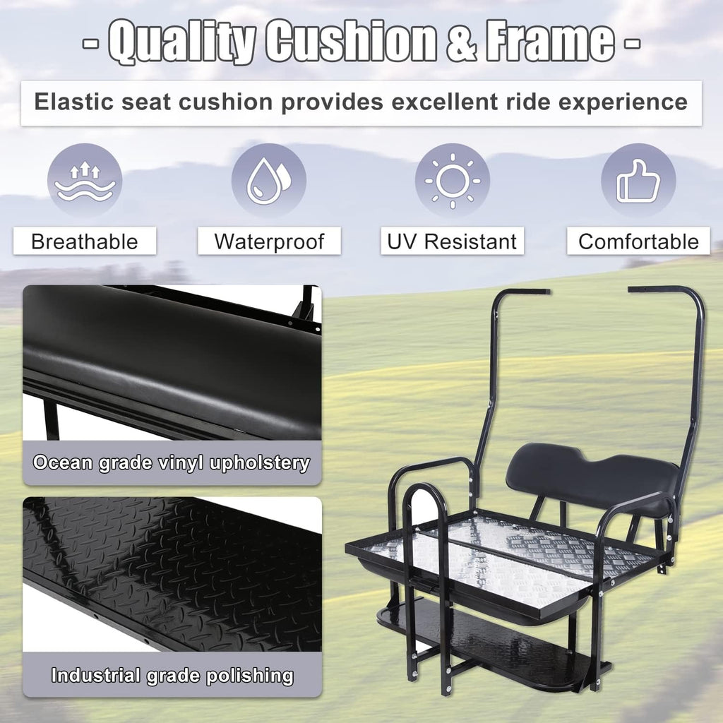 For 1982-2000 Club Car DS Golf Cart Flip Folding Rear Back Seat Kit w Grab Bar