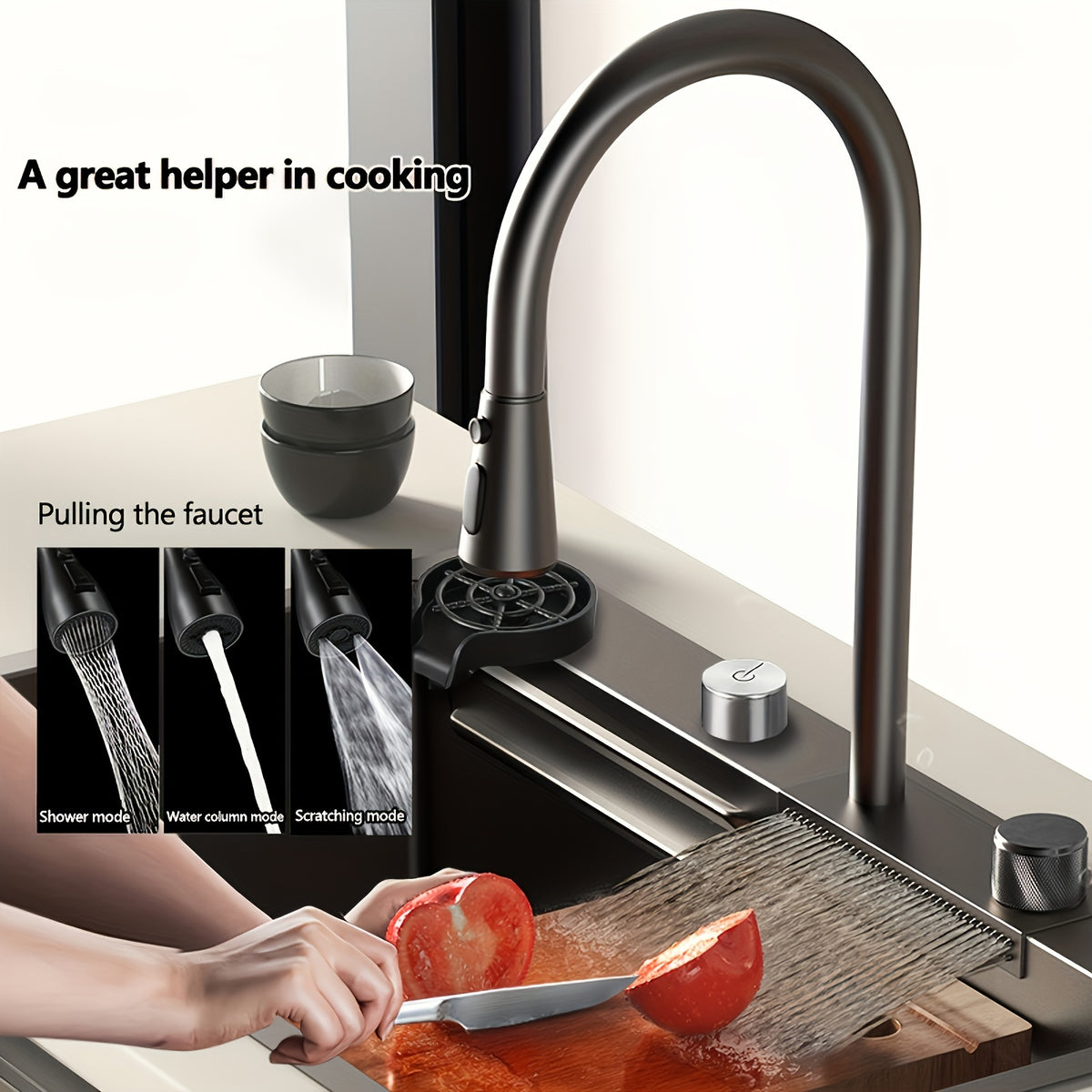 Stainless Steel Kitchen Sink with Waterfall Feature - Single Basin, Built-In/Under Countertop Design, Includes Faucet & Additions Kitchen Faucets for Sinks Kitchen Sink Faucet