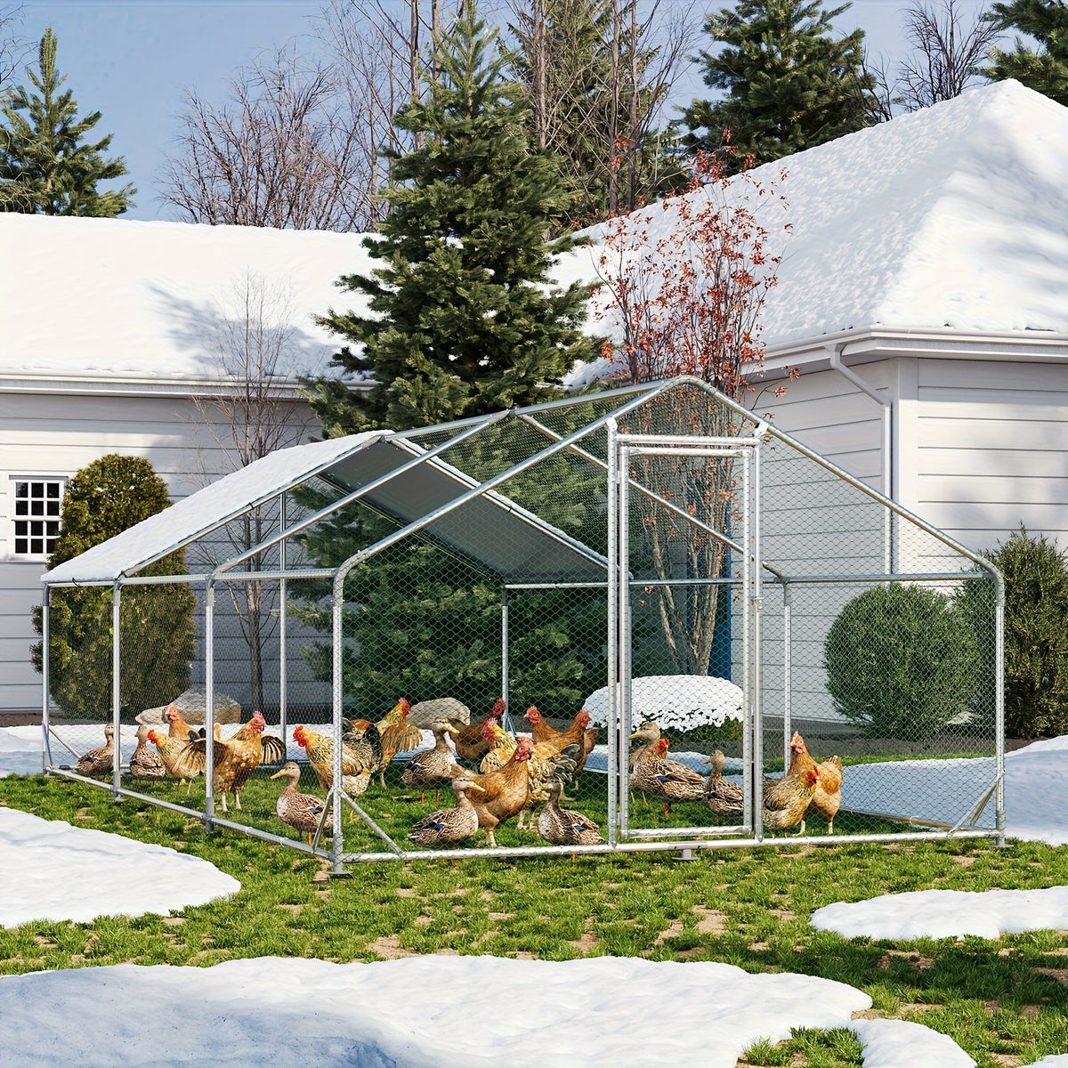 Nordivale Large Metal Chicken Coop with Winter Wrap Cover - 10x6.7x6.4ft/20x10x6.4ft Walk-in Chicken Run for Hens/Ducks/Rabbits, All-Weather Poultry Pen with Lock for Outdoor and Backyard, Farm, Duck Rabbit Cage Poultry Pen