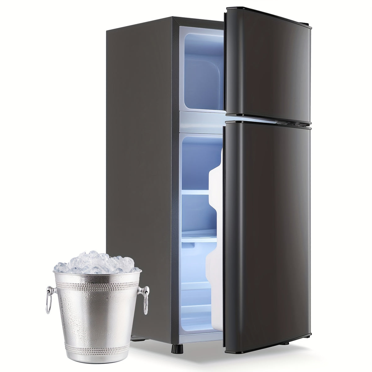 2.4 CU.FT. Mini Fridge with Freezer, Personal Refrigerator, Small Size Refrigerator with 7 Level Adjustable Temperature and Double Door