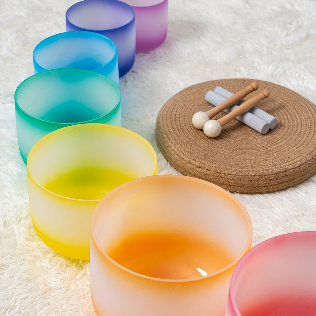 [Singing Bowls] Quartz Crystal Singing Bowls | Set of 7 | Quartz Crystal | Aria Gradient Design | For Meditation Yoga | 6-12 Inch | With Case Mallet Striker