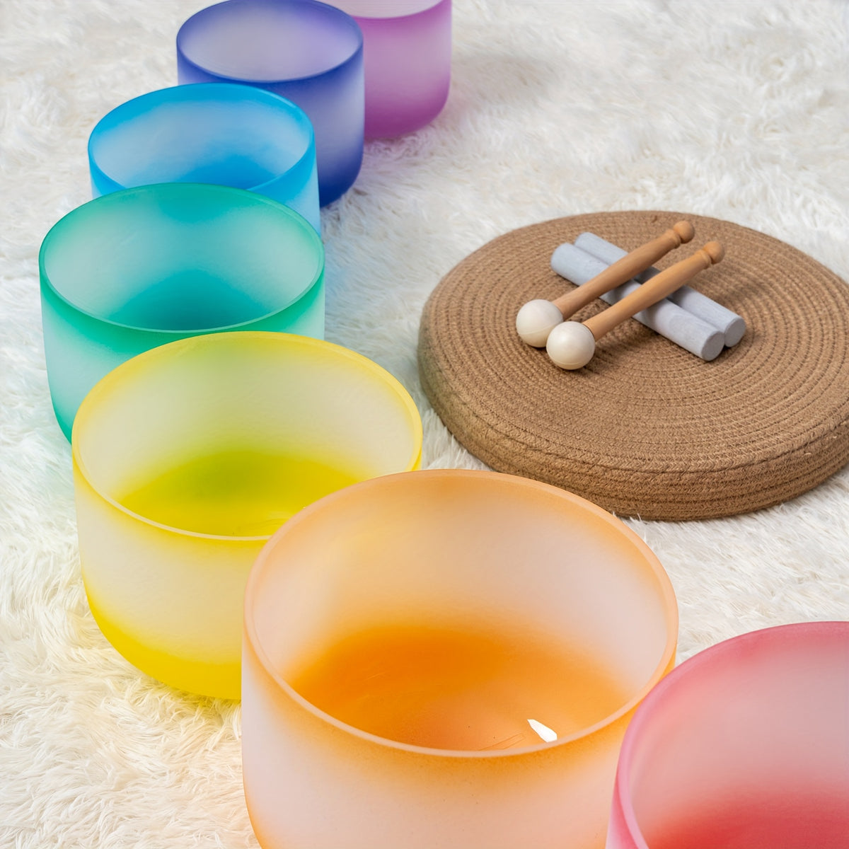 [Singing Bowls] Quartz Crystal Singing Bowls | Set of 7 | Quartz Crystal | Aria Gradient Design | For Meditation Yoga | 6-12 Inch | With Case Mallet Striker