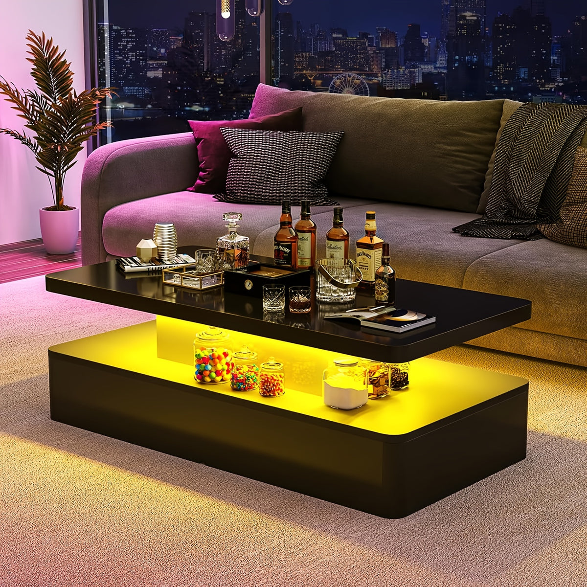 Modern LED Coffee Table for Living Rooms and Patios in Black or White with 16-Color Lighting