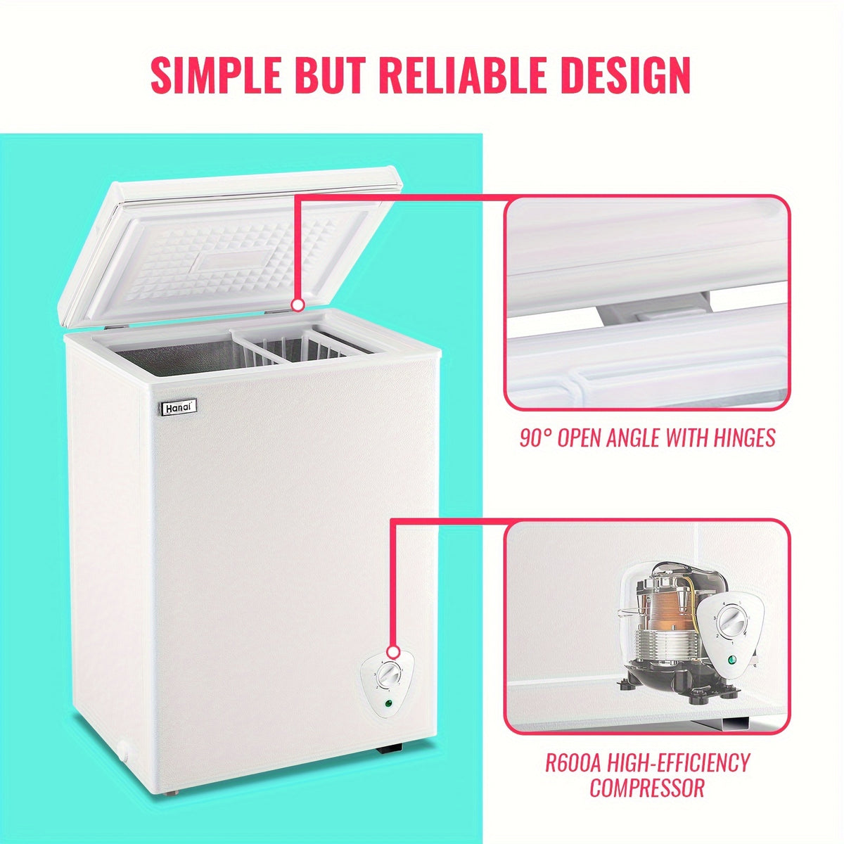 WANAI Chest Freezer Mini Small Deep Freezer Apartment Dorm Freezers with 7 Temp Control Fast Cooling Portable for Home Office Business Dorm